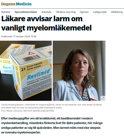 Skärmdump Dagens Medicin om Revlimid